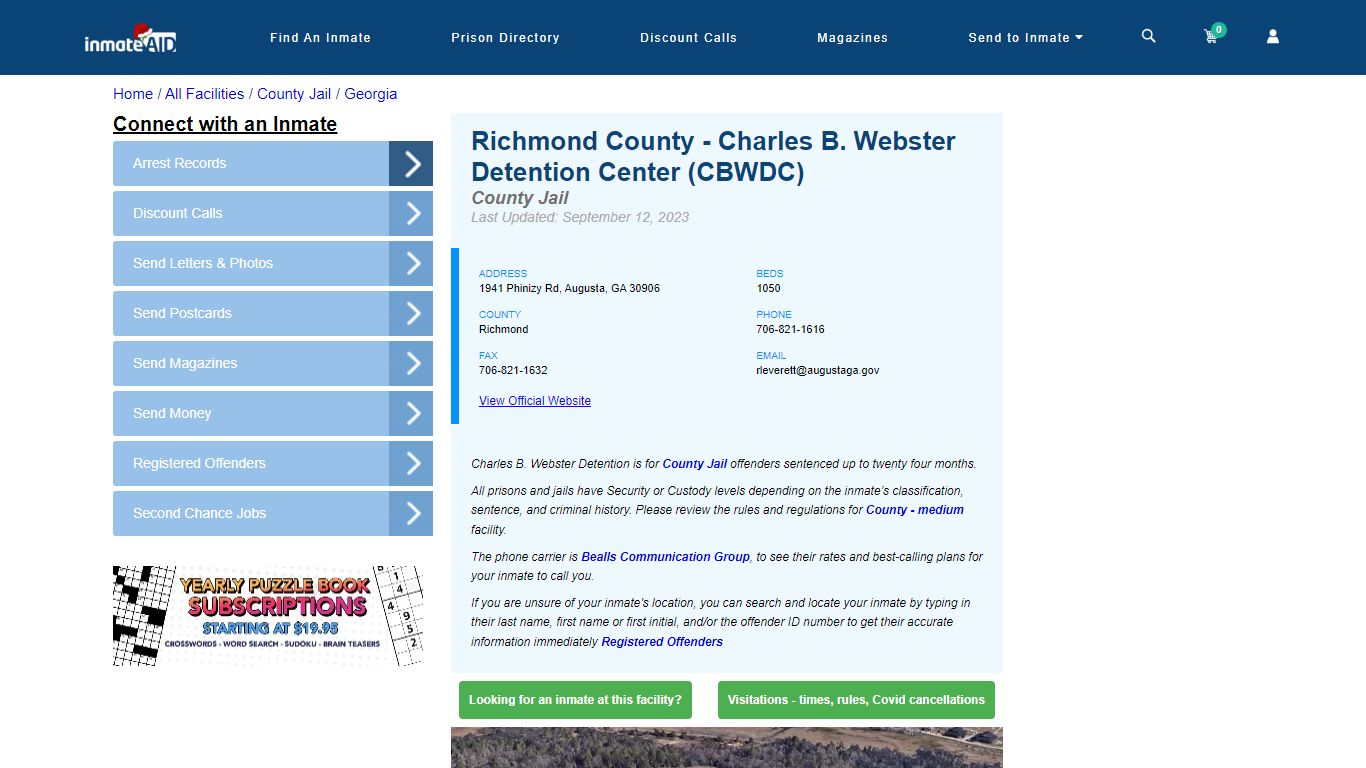 Richmond County - Charles B. Webster Detention Center (CBWDC) - Inmate ...